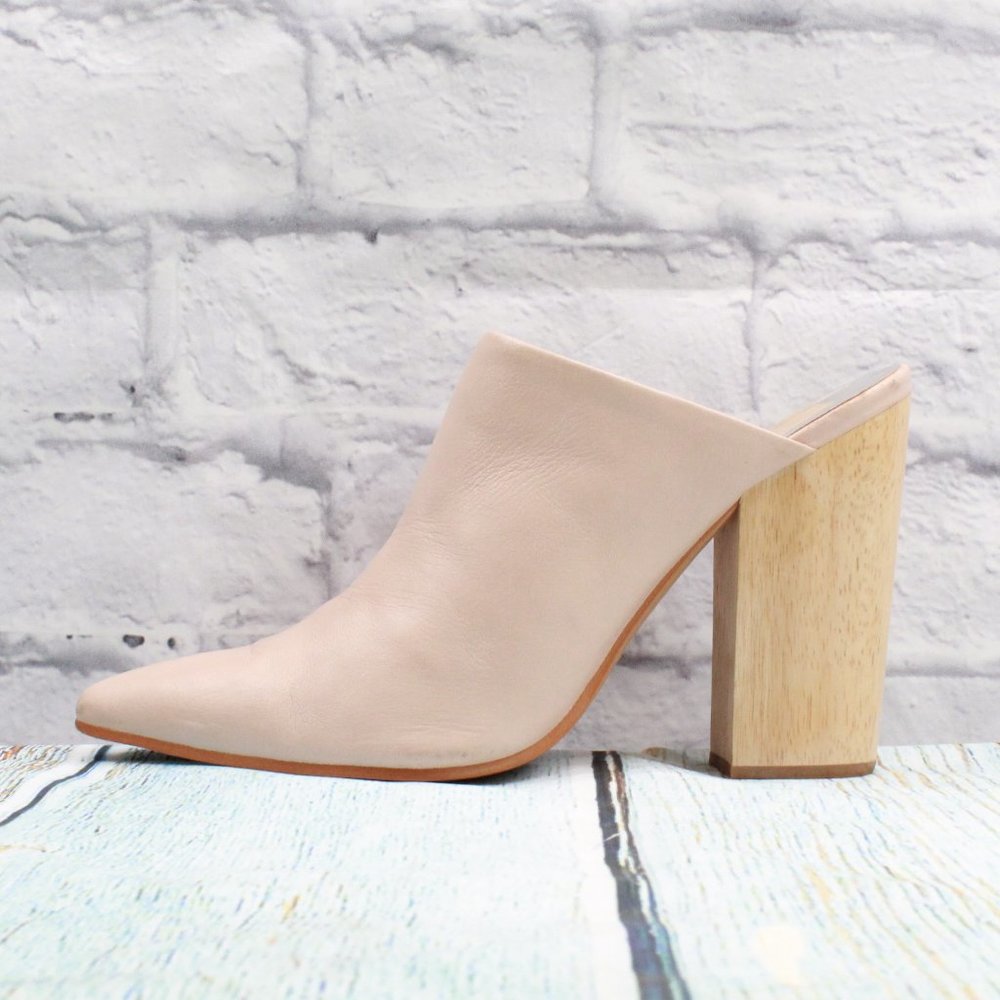 Dolce Vita Caley Pink Leather Wood Block Slip On Heel Mule Size 10 - Picture 1 of 9